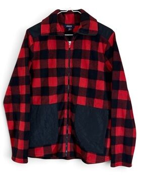 Chaps Heavy Fleece Plaid Red and Black Full Zip Jacket